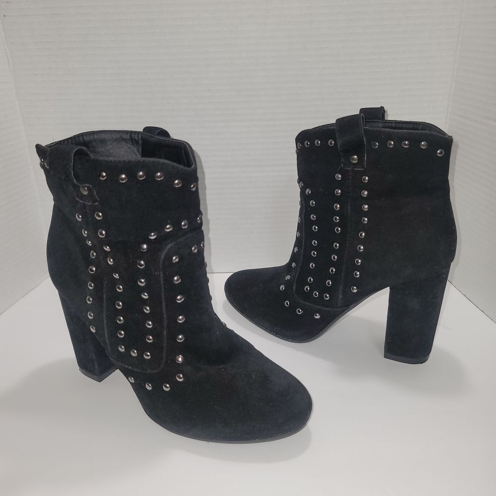 Rue 21 Etc Chunky High Heeled Black Studded Ankle Boots Moto Goth Biker Size 8/9